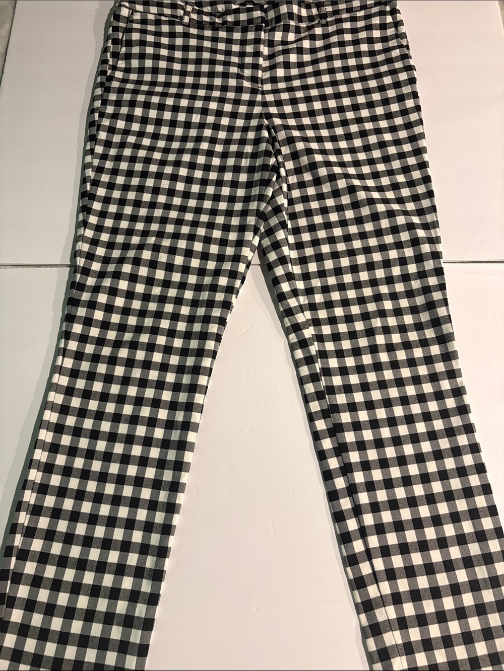 Dalia Gingham Check Pants 12 Black White Preppy Mod Office Straight Leg